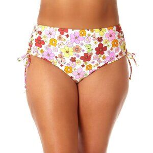 California Sunshine High Waisted Floral Bikini Bottom Lace-Up Sides White 0X